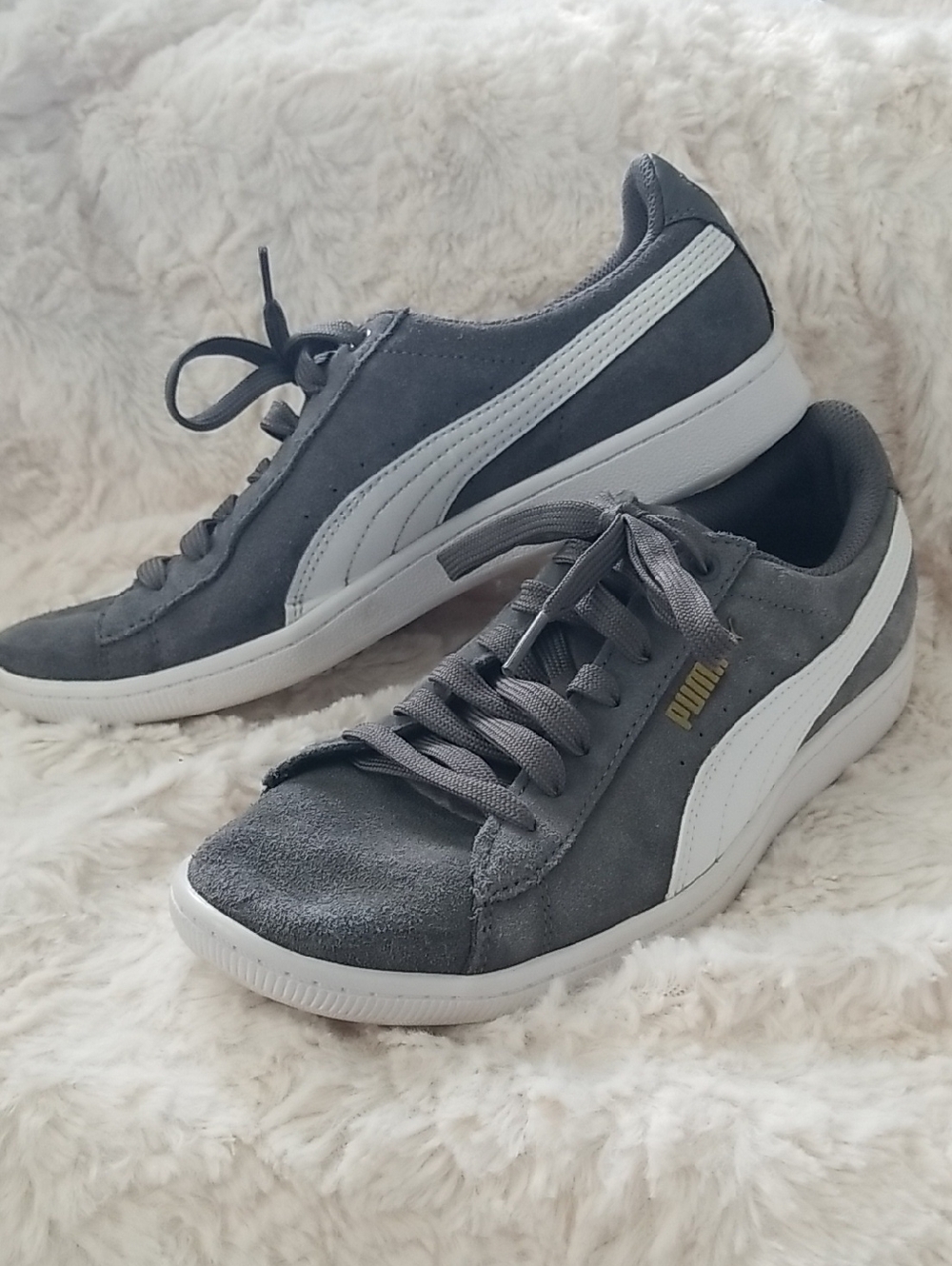 Puma Gray Suede Sneakers with White Formstrip